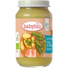 BABYBIO Bio zöldborsó és krumpli lazaccal 200g bébiétel