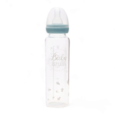 BABYBRUIN Hőálló üveg cumisüveg, szilikon etetőcumival, cseppmentes kupakkal 240 ml - kék cumisüveg