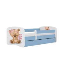 Babydreams ágy, kék maci, virágok, fiók nélkül, matrac nélkül, 180/80 gyermekágy