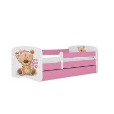 Babydreams ágy, rózsaszín, mackó, virágok, fiók nélkül, matrac nélkül, 180/80 gyermekágy