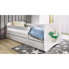 Babydreams fehér kis dínó ágy fiók nélkül, kókusz matrac 140/70 gyermekágy