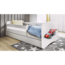 Babydreams fehér versenyautó ágy fiókkal, latex matrac 180/80 gyermekágy