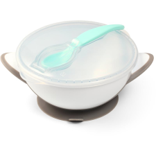 Babyono Be Active Suction Bowl with Spoon etetőszett gyermekeknek Grey 6 m+ 2 db babaétkészlet
