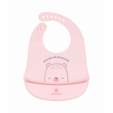 Babyono Kikkaboo Bear with Me szilikon állítható előke, rózsaszín előke