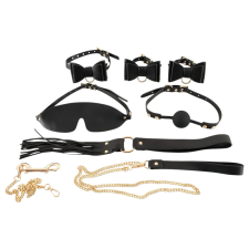 Bad Kitty - bondage szett táskában - 7 részes (fekete-arany) bilincs, kötöző