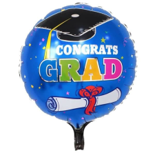  Ballagási Congrats Grad gratulálok  fólia lufi - kék - 46 cm party kellék
