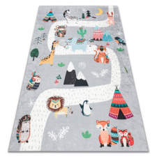 BAMBINO 2160 mosható szőnyeg Indián falu, állatok gyerekeknek csúszásgátló - szürke 80x150 cm lakástextília