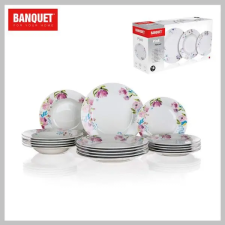 Banquet Porcelán tányérkészlet Pink flowers, 18 részes 60311123 tányér és evőeszköz