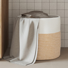  barna és fehér pamut tárolókosár Ø40 x 35 cm bútor