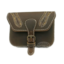  Barna, kígyóbőr betétes bőr övtáska, egyfakkos, csatos, fekvő ajándéktárgy