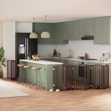  barna nyárfa 9 paneles összecsukható kutyakapu ajtóval 450 cm kutyafelszerelés