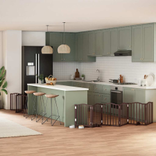  barna nyárfa 9 paneles összecsukható kutyakapu ajtóval 450 cm kutyafelszerelés