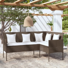  barna polyrattan L-alakú kanapé párnával kerti bútor