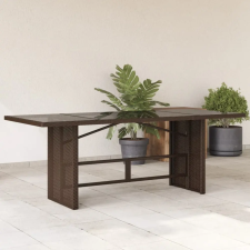  barna polyrattan üveglapos kerti asztal 190 x 80 x 74 cm kerti bútor
