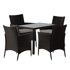  Barna rattan kerti bútor szett (asztal + 4 szék) bézs párnákkal kerti bútor