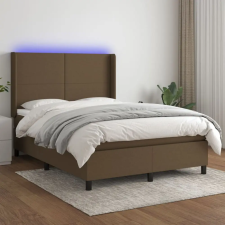  barna szövet rugós és LED-es ágy matraccal 140x190 cm ágy és ágykellék