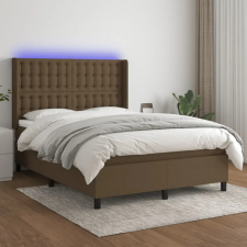  barna szövet rugós és LED-es ágy matraccal 140x200 cm ágy és ágykellék