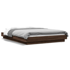  barna tölgy színű szerelt fa ágykeret LED-del 140 x 190 cm ágy és ágykellék