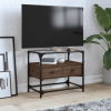  Barna tölgy színű szerelt fa TV-szekrény üveglappal 60x35x51 cm