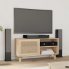  Barna tömör fenyő és természetes rattan TV-szekrény 80x30x40 cm