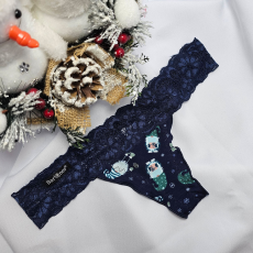 Barones Mikulásos-Karácsonyi tanga kék-manó mintás XL