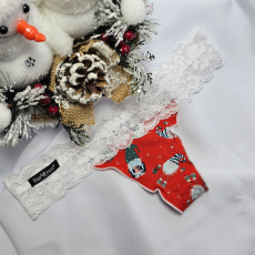 Barones Mikulásos-Karácsonyi tanga piros-manó mintás M