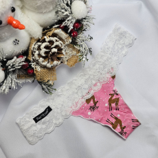 Barones Mikulásos-Karácsonyi tanga rózsaszín-rénszarvas mintás L