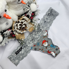 Barones Mikulásos-Karácsonyi tanga szürke-manó mintás XL női alsó