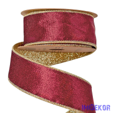  Bársony szalag csillogó hátoldallal, drótos szegéllyel 38mm x 5m - Bordó dekorációs kellék