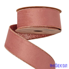  Bársony szalag csillogó hátoldallal, drótos szegéllyel 38mm x 5m - Rosegold dekorációs kellék
