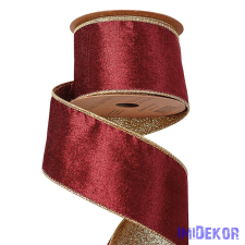 Bársony szalag csillogó hátoldallal, drótos szegéllyel 63mm x 5m - Bordó dekorációs kellék