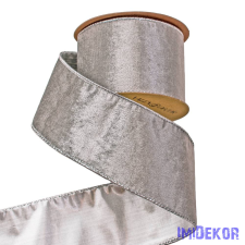  Bársony szalag drótos szegéllyel 63mm x 5m - Ezüst dekorációs kellék