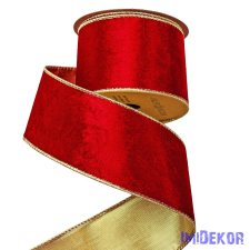 Bársony szalag drótos szegéllyel 63mm x 5m - Piros-Arany dekorációs kellék