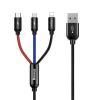Baseus 3 az 1-ben USB-A --> USB-C/Lightning/Micro USB kábel 0,3 m fekete (CAMLT-ASY01) (CAMLT-ASY01)