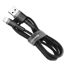 Baseus Cafule Kábel tartós nylon fonott USB / Lightning QC3.0 2.4a 0,5M fekete-szürke (CALKLF-AG1) mobiltelefon kellék