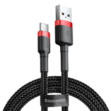 Baseus Cafule Kábel tartós nylon litzehuzal USB / USB - C QC3.0 3A 1M fekete - piros (CATKLF - B91) mobiltelefon kellék