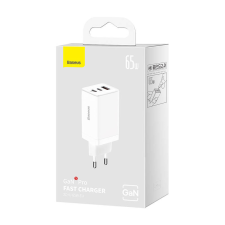 Baseus GaN5 Pro Töltő, 2xUSB-C + USB, 65W (fehér) mobiltelefon kellék