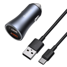 Baseus Golden Contactor Pro autós töltő, 2x USB, QC, SCP, 40W, szürke + USB-USB-C kábel,1m, fekete (TZCCJD-A0G) (TZCCJD-A0G) mobiltelefon kellék