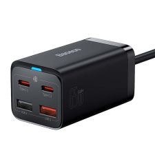 Baseus gyorstöltő GaN3 Pro, 2x USB-C, 2x USB, 65W (fekete) mobiltelefon kellék