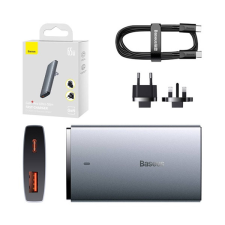 Baseus hálózati elosztó USB aljzat / Type-C aljzat (5V / 3A, 65W, GaN5, gyorstöltés támogatás + Type-C kábel) SZÜRKE Xiaomi Poco F5 Pro, Samsung Galaxy A34 5G (SM-A346), Nothing Phone (2), Mo kábel és adapter