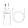 Baseus Hálózati töltőfej 1x Type-C / Type-C -Type-C adatkábel, 3A, 25W, fehér, Super Si technológia, Baseus TZCCSUP-L01