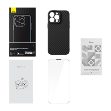 Baseus Magnetic Case Baseus Synthetic Fiber Series for iPhone 14 Pro (black)+ tempered glass + cleaning kit tok és táska