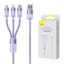 Baseus StarSpeed 3 az 1-ben töltőkábel USB - USB-C + Micro + Lightning 3,5A, 1.2m (lila) kábel és adapter