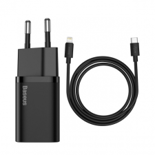 Baseus Super Si Quick töltő 1C 20W PD + USB-C / Lightning kábel, fekete mobiltelefon kellék