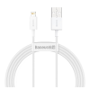 Baseus SUPERIOR adatkábel és töltő (USB - lightning 8pin, 2.4A, PD gyorstöltés támogatás, 150cm, törésgátló) FEHÉR Apple iPod touch 5, Apple IPAD Pro 12.9 (2015), Apple iPhone 6S 4.7, App