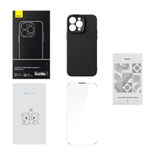 Baseus Synthetic Fiber Series (MagSafe) telefontok iPhone 14 Pro (fekete) + edzett üveg + tisztítókészlet tok és táska