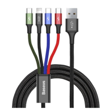 Baseus töltőkábel 4in1 (USB - lightning 8pin / Type-C / 2 microUSB, gyorstöltés támogatás, 120cm) FEKETE (CA1T4-CO1) (CA1T4-CO1) mobiltelefon kellék