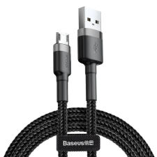 Baseus USB töltő- és adatkábel, microUSB, 100 cm, 2400 mA, törésgátlóval, cipőfűző minta, Baseus Cafule, CAMKLF-BG1, fekete/szürke kábel és adapter