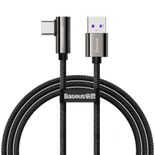 Baseus USB töltő- és adatkábel, USB Type-C, 200 cm, 66W, gyorstöltés, PD, 90 fokos/derékszögű, cipőfűző minta, Baseus Legend, CATCS-C01, fekete kábel és adapter