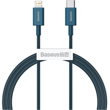 Baseus USB Type-C töltő- és adatkábel, Lightning, 100 cm, 20W, törésgátlóval, gyorstöltés, PD, Baseus Superior, CATLYS-A03, kék kábel és adapter